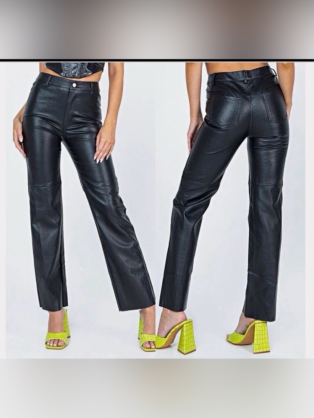 Princess Polly black faux leather straight leg pants